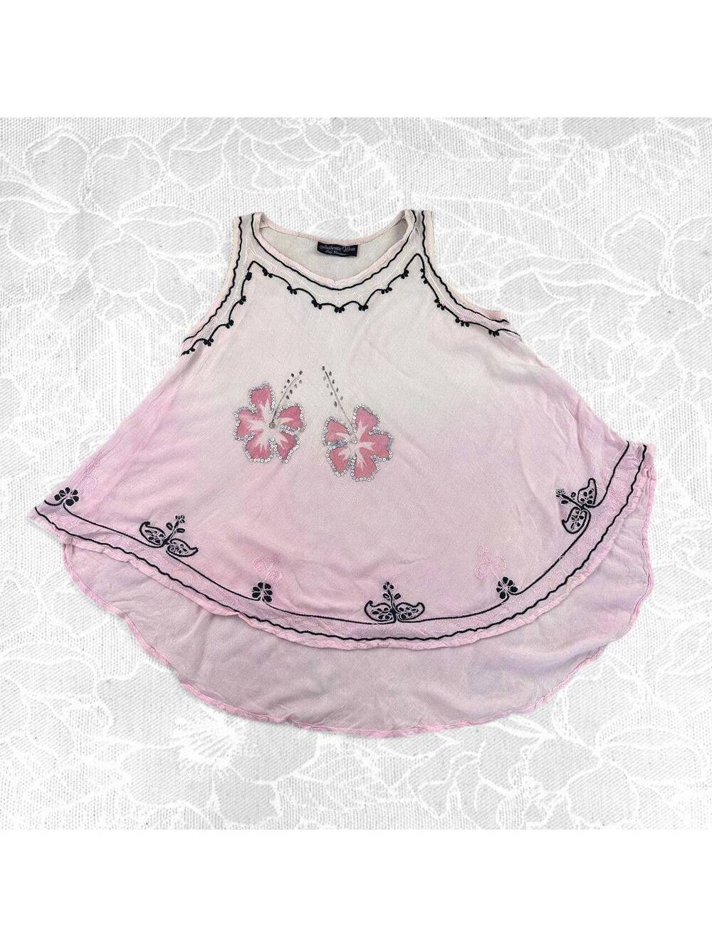 Authentic Wear Pink and White Ombre Sleeveless Floral Embroidered Tank Dress